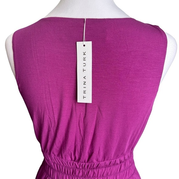 Trina Turk Plunging Neckline Smock Waistline V-neck Top Size Small - Picture 5 of 15